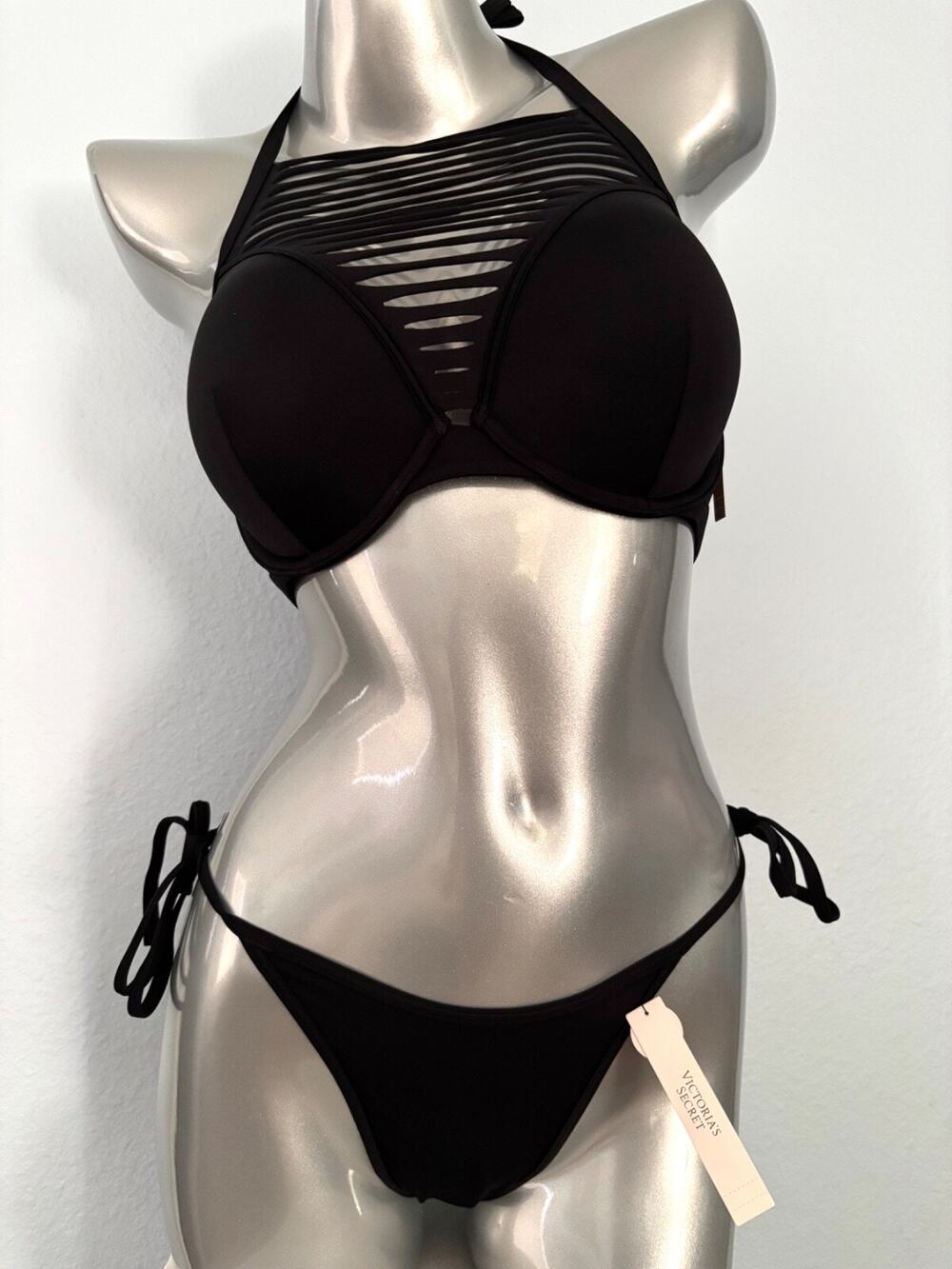 Victoria's Secret Swim Suit Bikini Set Push Up Strappy Top Tie Cheeky 32B XS